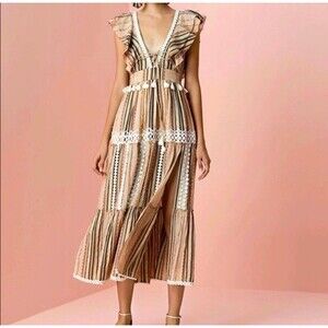 Hemant & Nandita Multicolored Cotton Pixie Fringe Midi Dress Size Medium